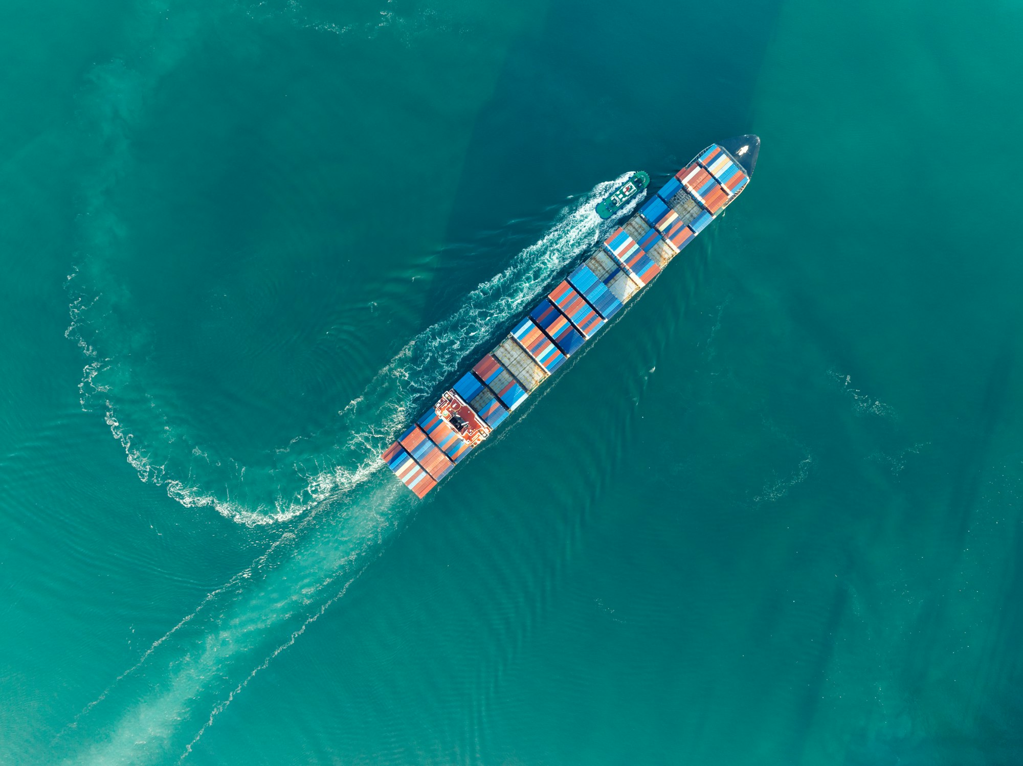 Aerial view of sea freight ship sailing in Shenzhen city, China Aerial view of sea freight ship sailing in Shenzhen city, China